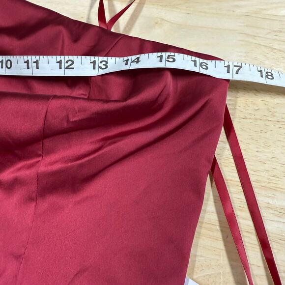 Mac Duggal NWT One Shoulder Tie Puff Sleeve Satin Trumpet Gown Deep Red Size 4 - Picture 6 of 10